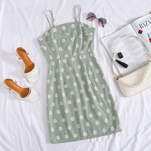 

Zip Back Daisy Floral Cami Dress, Mint green