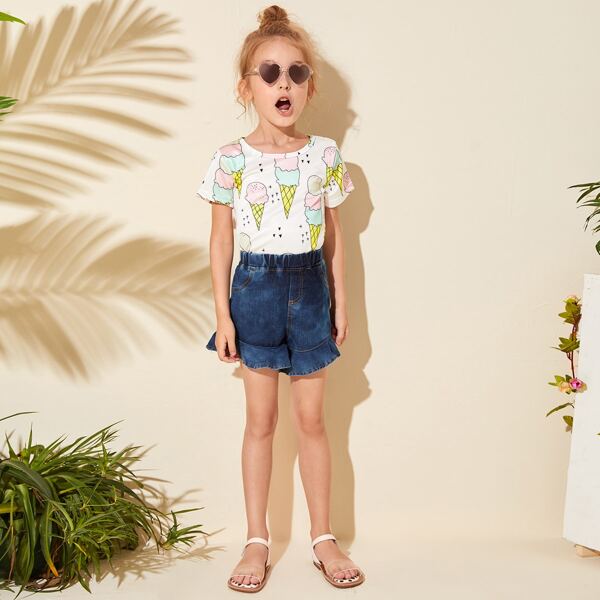 

Toddler Girls Ice Cream Print Tee & Ruffle Hem Shorts, Multicolor