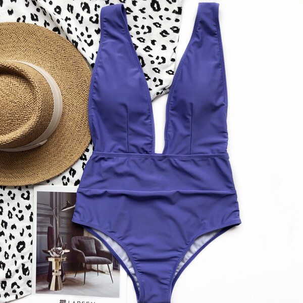 

Low Back Plunging One Piece Swimsuit, Purple