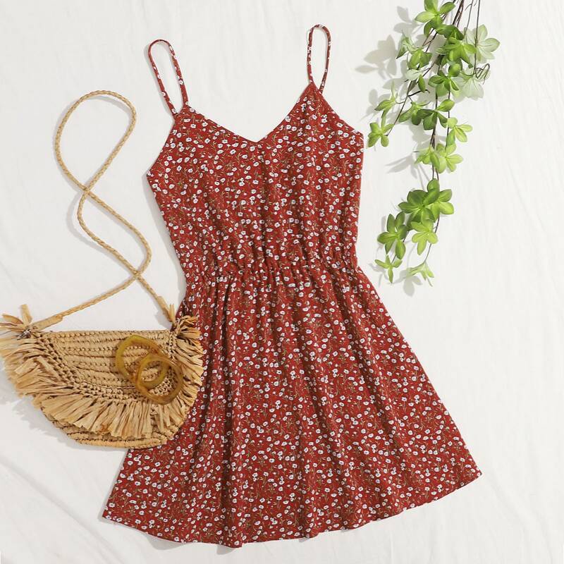 

Ditsy Floral Slip Dress, Redwood