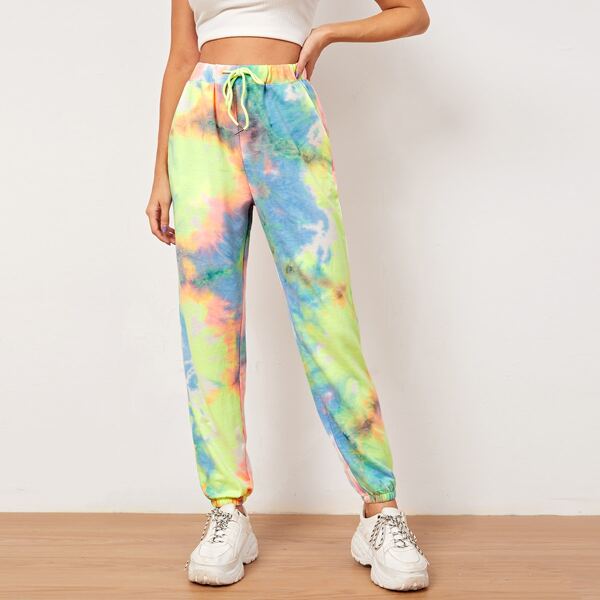 

Drawstring Waist Tie Dye Pants, Multicolor