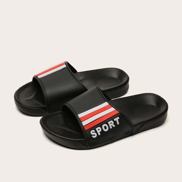 

Men Striped Graphic Slides, Black