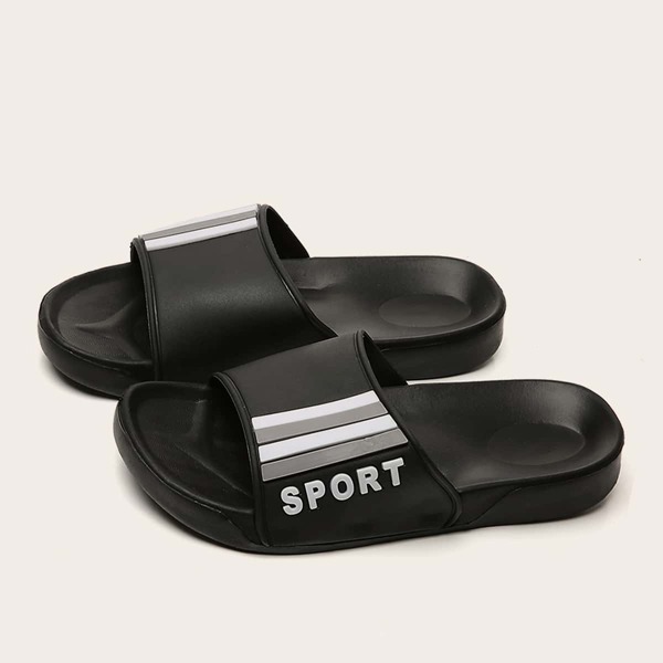 

Men Striped Graphic Slides, Black