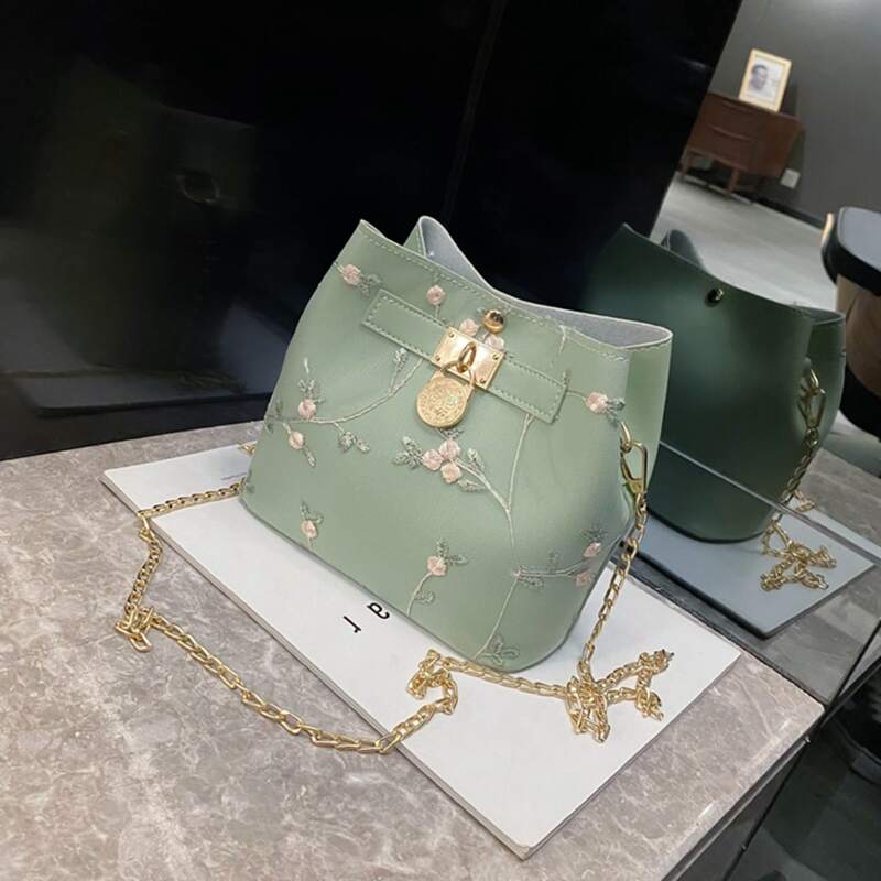

Floral Embroidery Chain Crossbody Bag, Pastel mint green