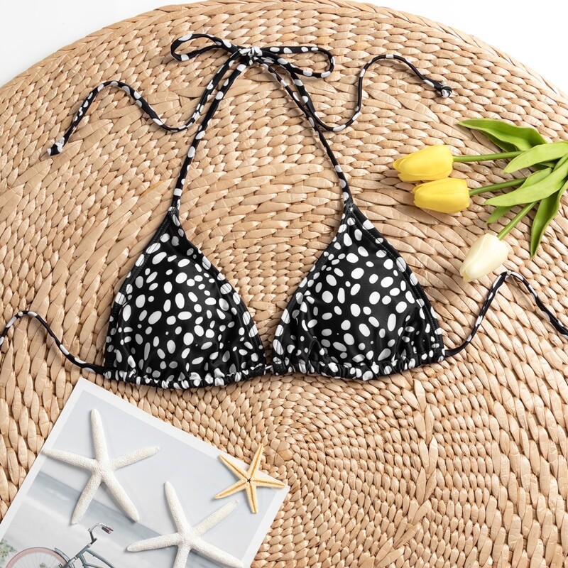

Dalmatian Triangle Halter Bikini Top, Black and white
