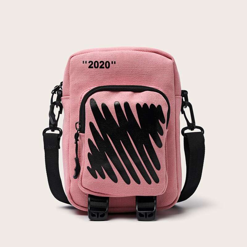 

Guys Graffiti Print Canvas Crossbody Bag, Pink