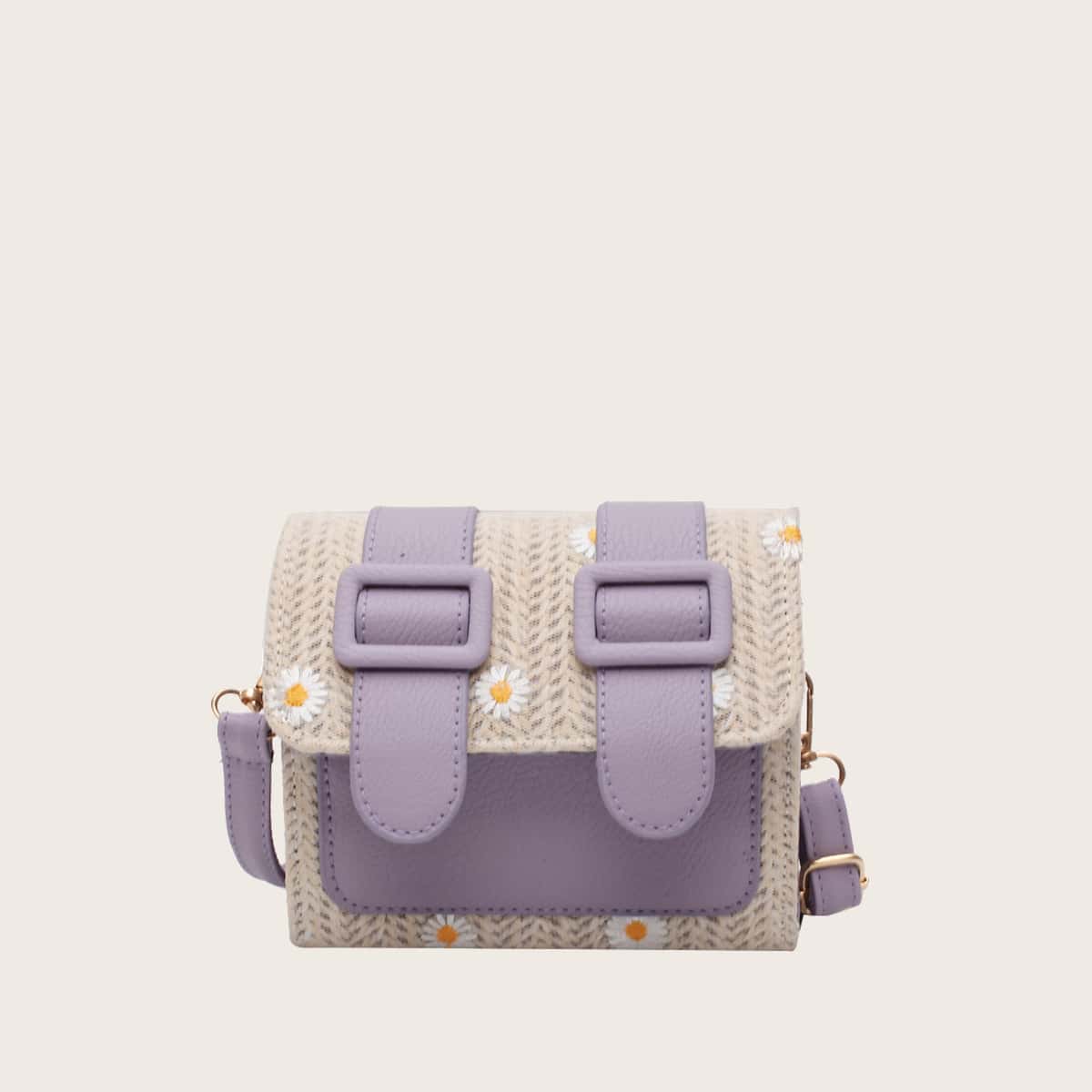 

Colorblock Daisy Straw Crossbody Bag, Multicolor