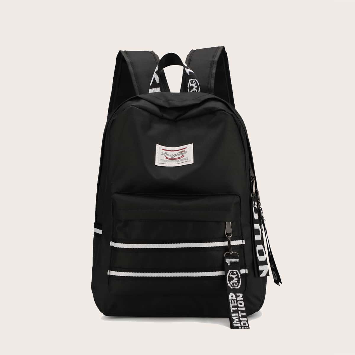 

Letter Tape Zip Backpack, Black