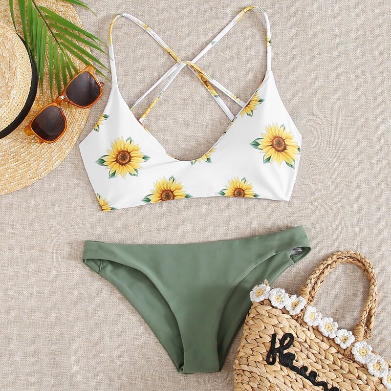 

Sunflower Print Bikini Swimsuit, Multicolor