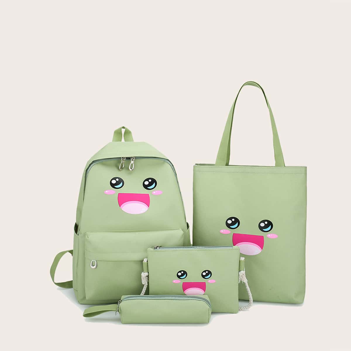 

4pcs Cartoon Backpack Bag Set, Pastel mint green