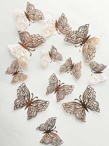 12入組蝴蝶造型墻面貼紙 - 金色 - 查看 1