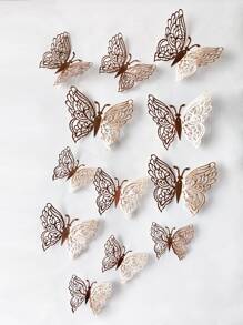 12入組蝴蝶造型墻面貼紙 - 金色 - 查看 3