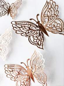 12入組蝴蝶造型墻面貼紙 - 金色 - 查看 5
