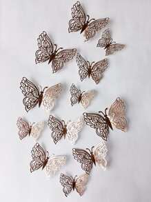 12入組蝴蝶造型墻面貼紙 - 金色 - 查看 6