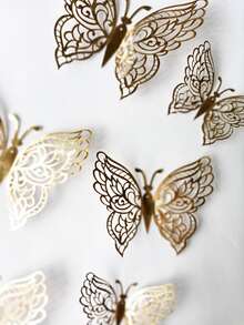 12入組蝴蝶造型墻面貼紙 - 金色 - 查看 3