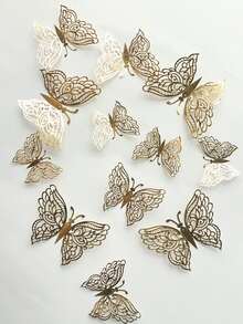 12入組蝴蝶造型墻面貼紙 - 金色 - 查看 4
