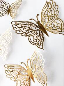 12入組蝴蝶造型墻面貼紙 - 金色 - 查看 6