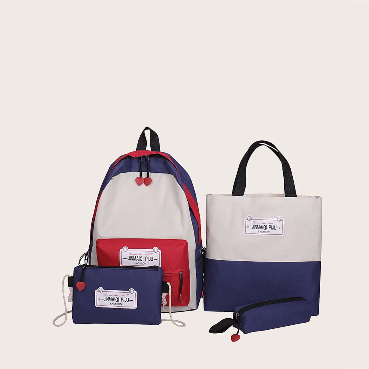 

4pcs Colorblock Backpack Bag Set, Multicolor