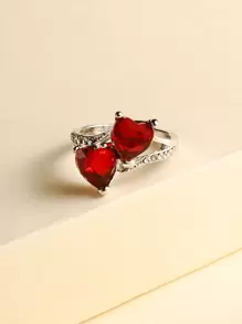 Rhinestone Decor Heart Ring - Red - View 1