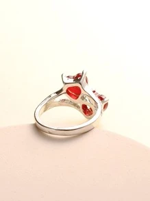 Rhinestone Decor Heart Ring - Red - View 2