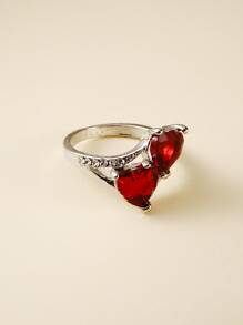 Rhinestone Decor Heart Ring - Red - View 3