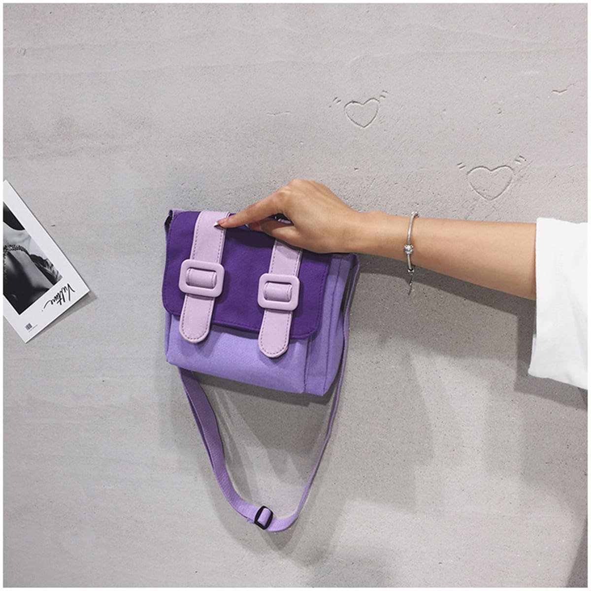 

Colorblock Buckle Canvas Crossbody Bag, Purple