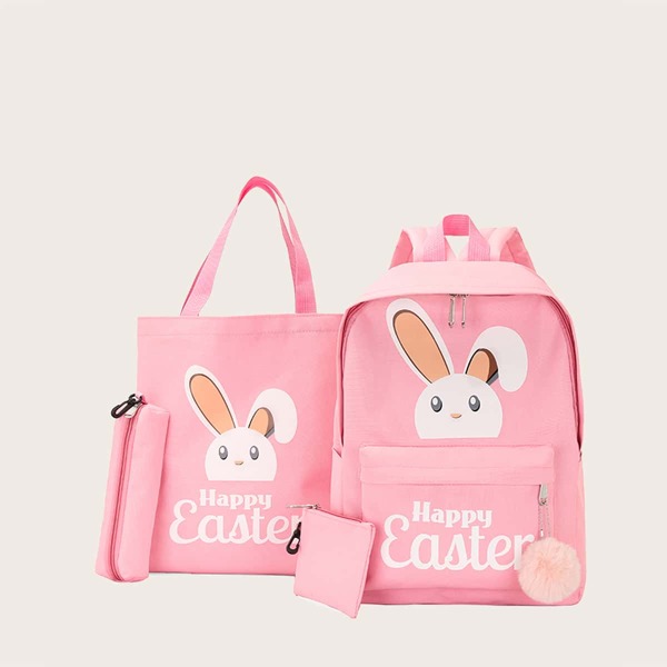

4pcs Girls Cartoon Rabbit Print Bag Set, Pink