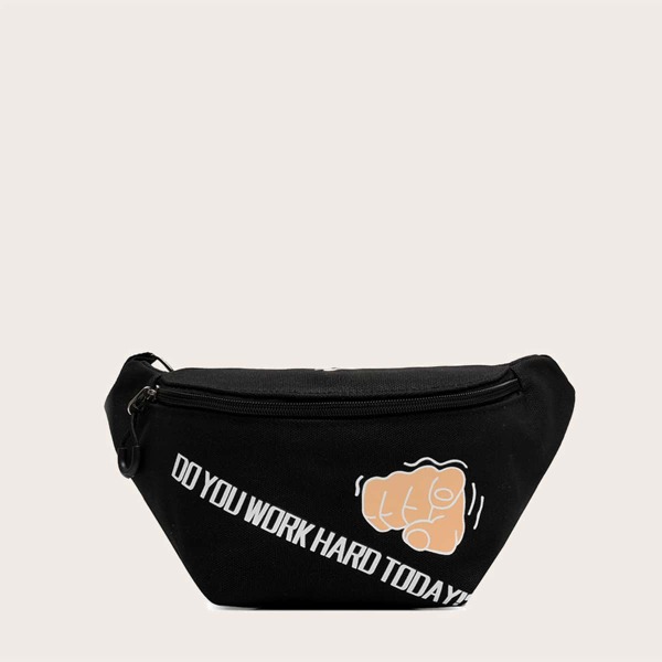

Kids Slogan & Gesture Print Fanny Pack, Black