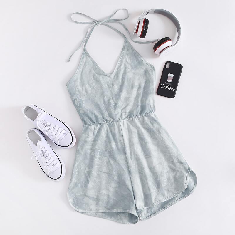 

Tie Dye Halter Romper, Light grey