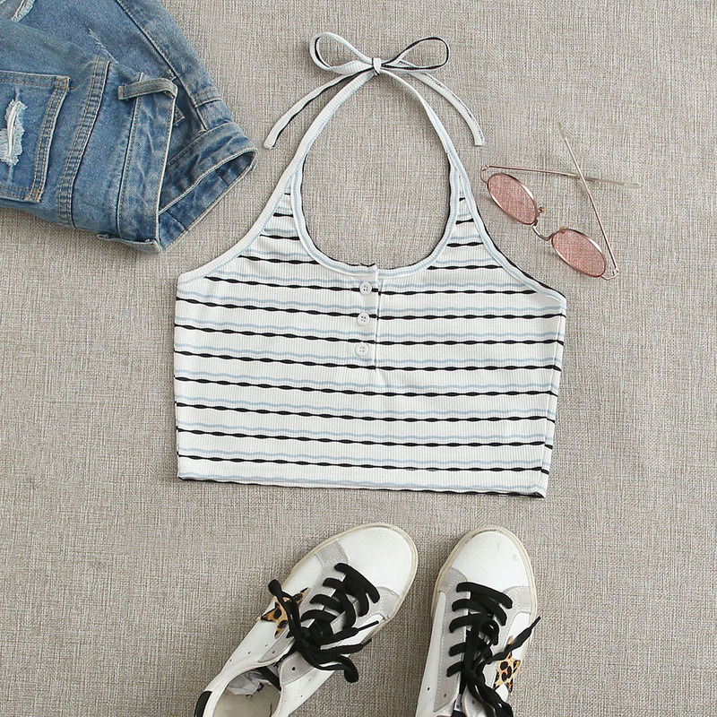 

Striped Crop Halter Top, Multicolor
