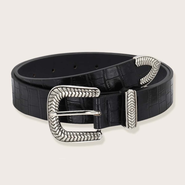 

Square Metal Buckle PU Belt, Black