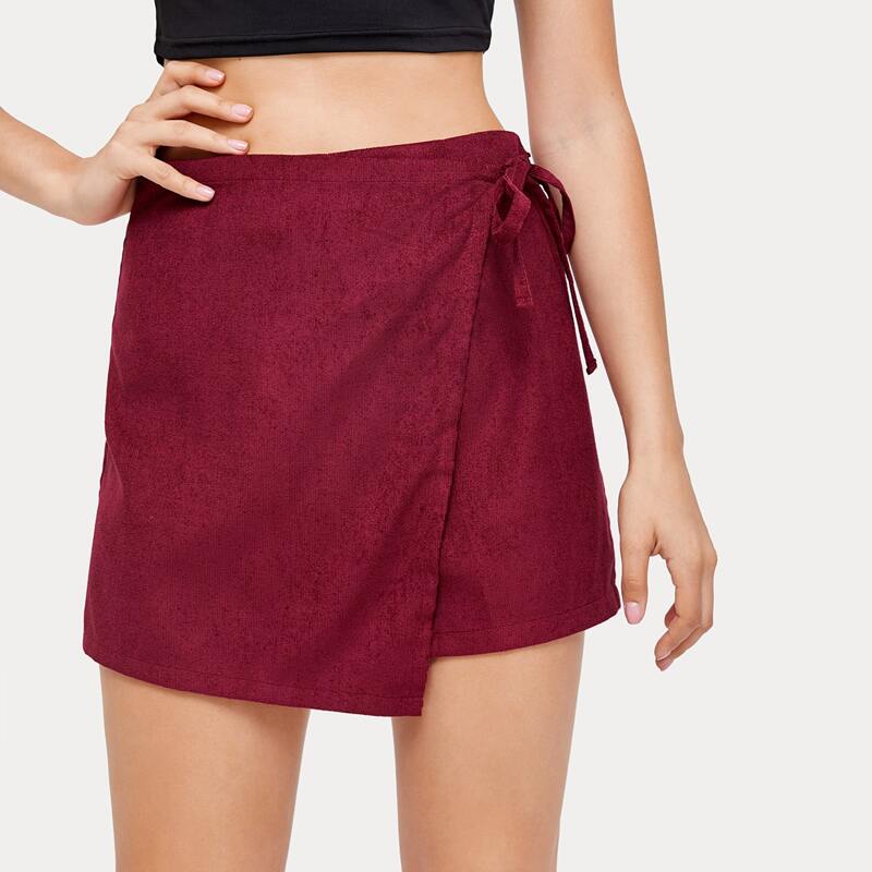 

Corduroy Wrap Skort Shorts, Burgundy