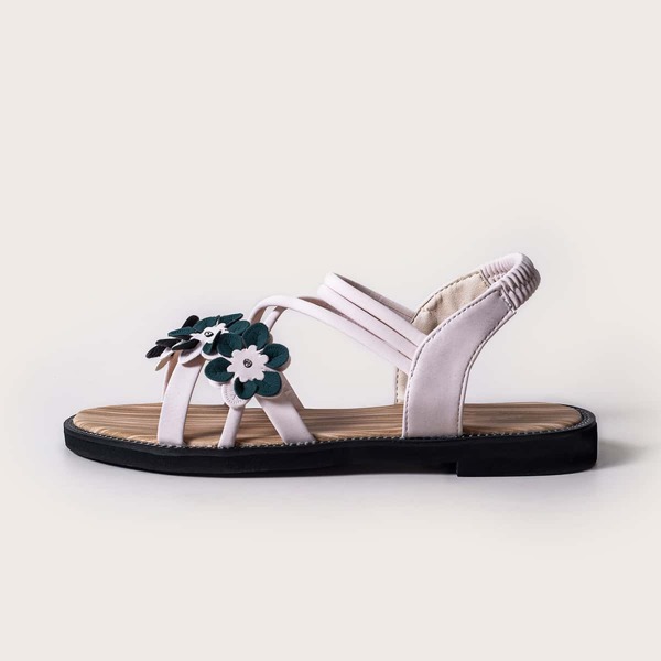 

Floral Appliques Cross Strap Sandals, Beige