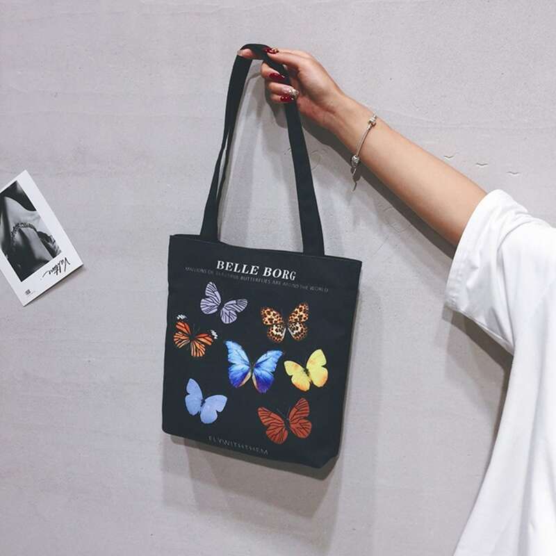 

Butterfly Canvas Tote Bag, Black