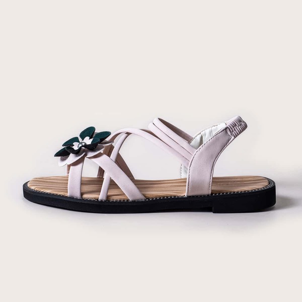 

Floral Appliques Cross Strap Sandals, Beige