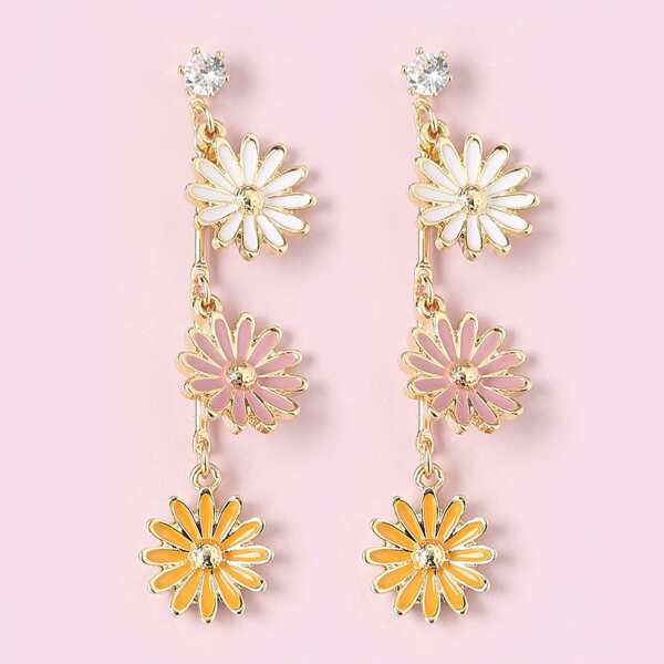 

Rhinestone Flower Drop Earrings, Multicolor