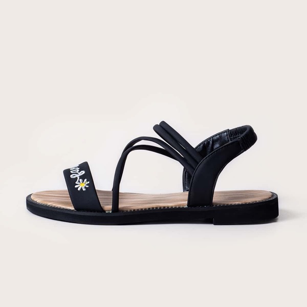

Letter Embroidery Cross Strap Sandals, Black