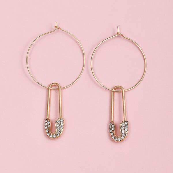 

Rhinestone Round Drop Earrings, Gold