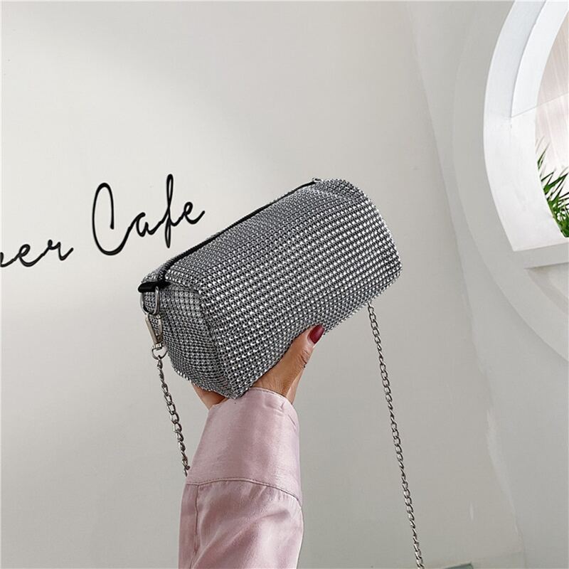 

Rhinestone Chain Box Bag, Silver