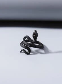 男士金屬質感蛇紋石戒指 - 黑色 - 查看 2