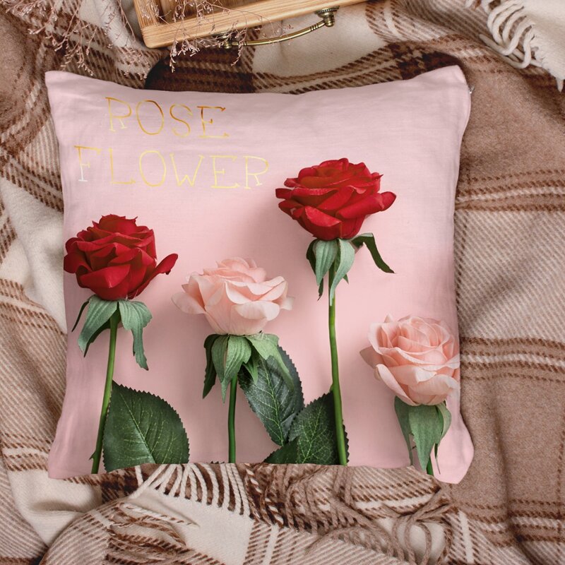 

1pc Rose Print Cushion Cover Without Filler, Multicolor