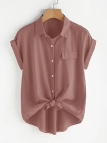 SHEIN LUNE 大碼蝙蝠袖弧形下擺襯衫 - 藕粉色 - 查看 1