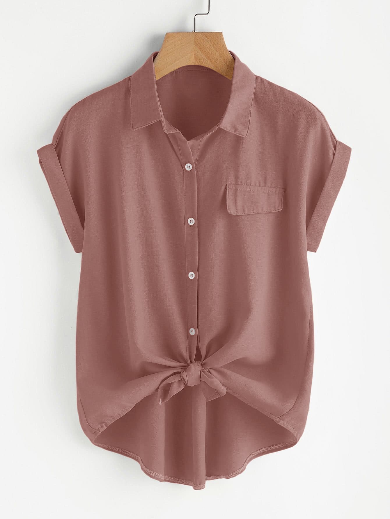 SHEIN LUNE 大碼蝙蝠袖弧形下擺襯衫 - 藕粉色 - 查看 1