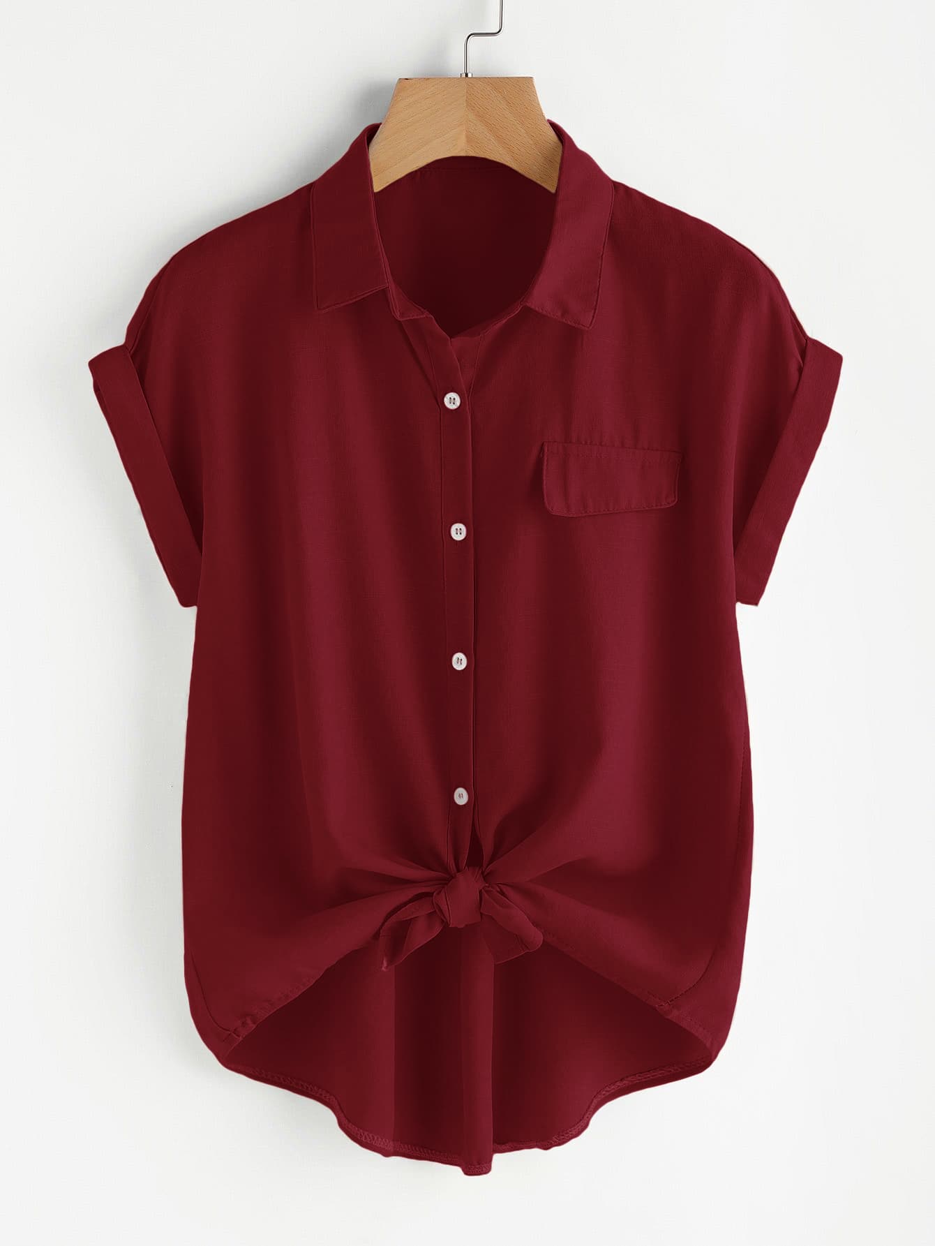 SHEIN LUNE Plus Size Doodle & Line Drawing Pattern Easter Shirt With Pockets For Summer - Burgundy - View 1