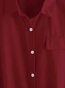 SHEIN LUNE Plus Size Doodle & Line Drawing Pattern Easter Shirt With Pockets For Summer - Burgundy - View 3