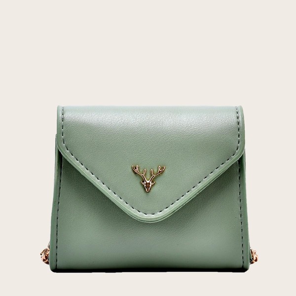 

Mini Metal Deer Head Decor Crossbody Bag, Green