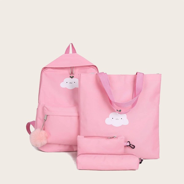 

4pcs Girls Cartoon Cloud Pattern Bag Set, Pink