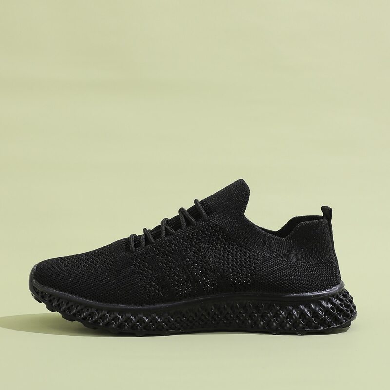 

Minimalist Lace-up Front Knit Slip On Sneakers, Black