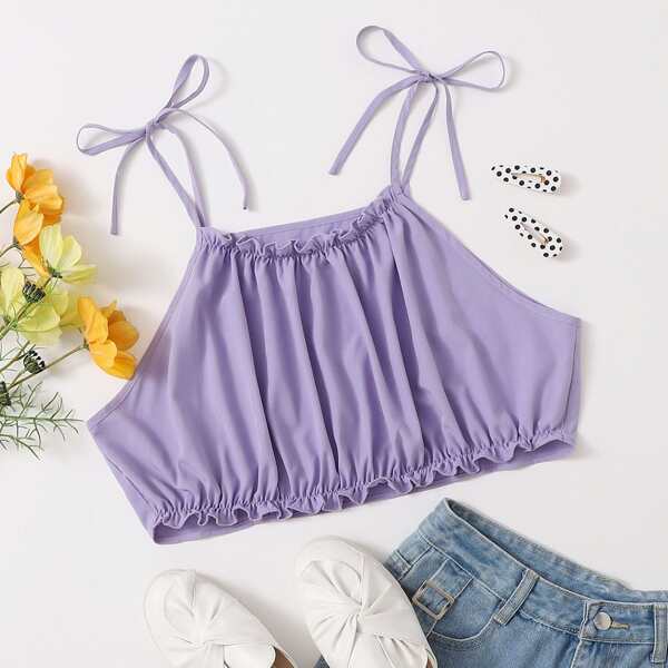 

Plus Solid Frill Trim Knotted Cami Top, Lilac purple