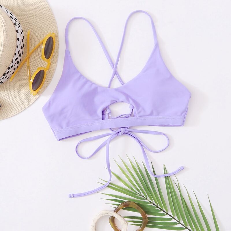 

Cut-out Tie Back Bikini Top, Pastel lilac purple